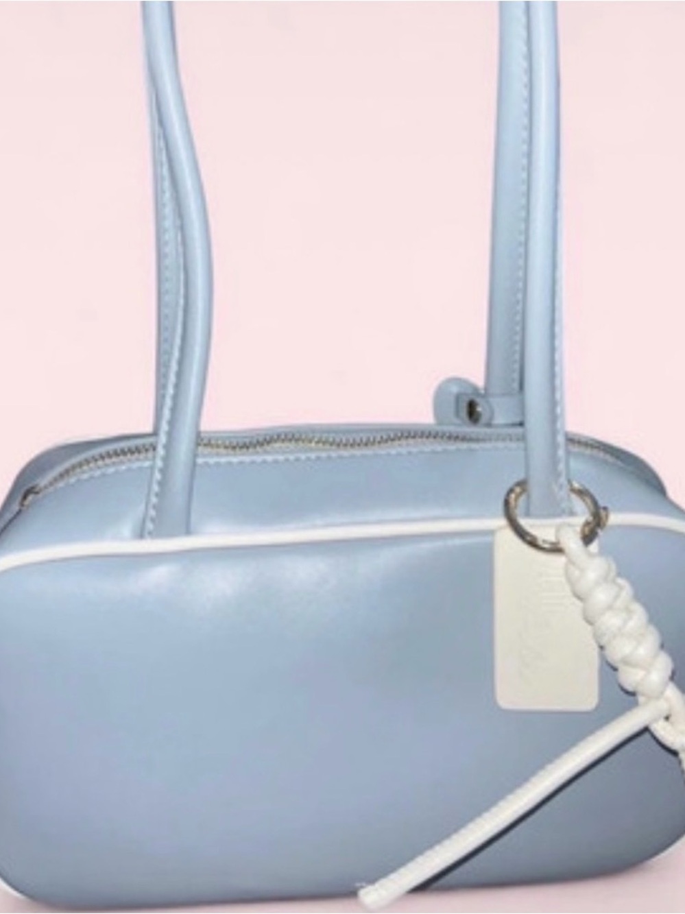 Light Blue Women's Shoulder Bag with White Trim